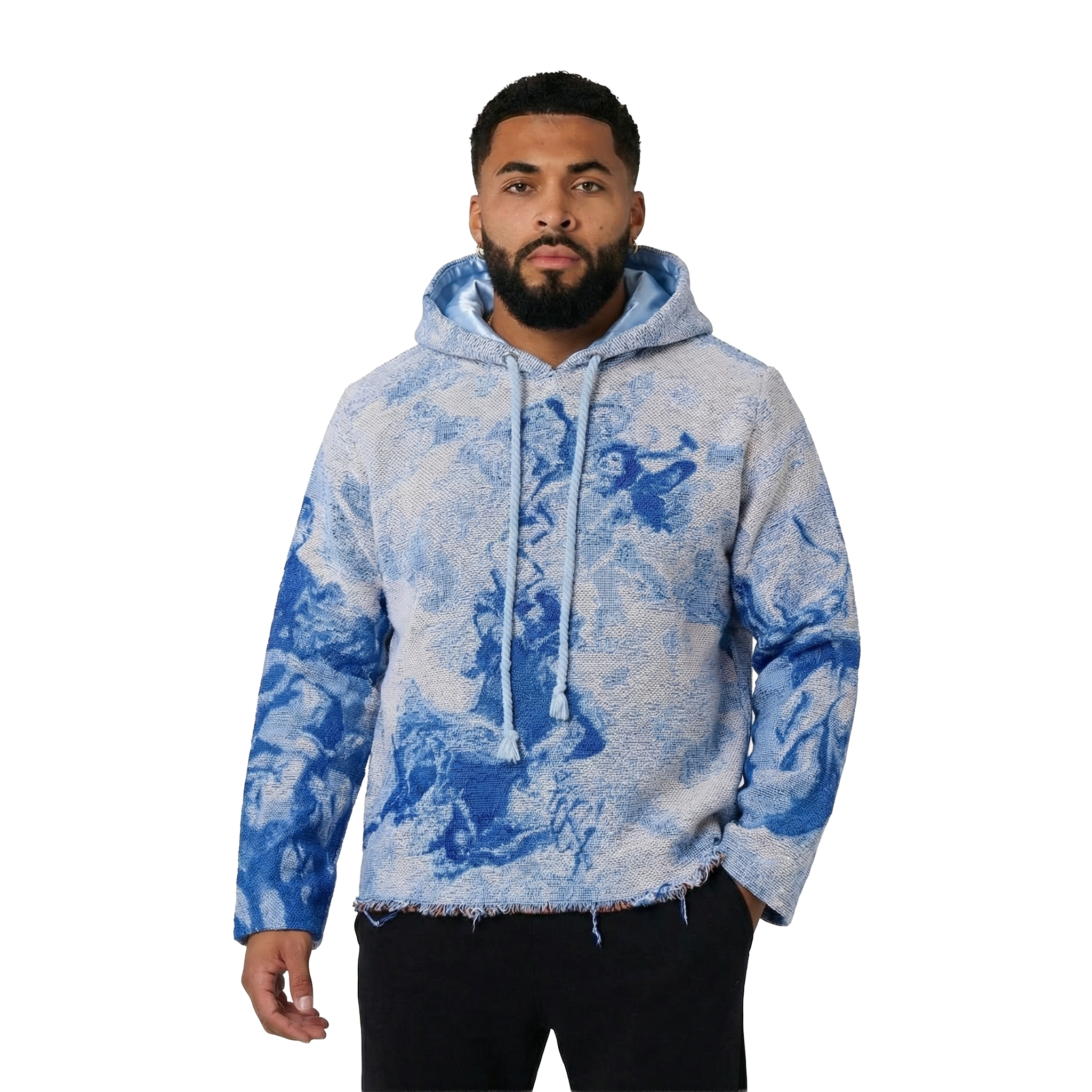 WATSON DELIVER US FROM EVIL LIGHT BLUE TAPESTRY HOODIE – Watson Luxe