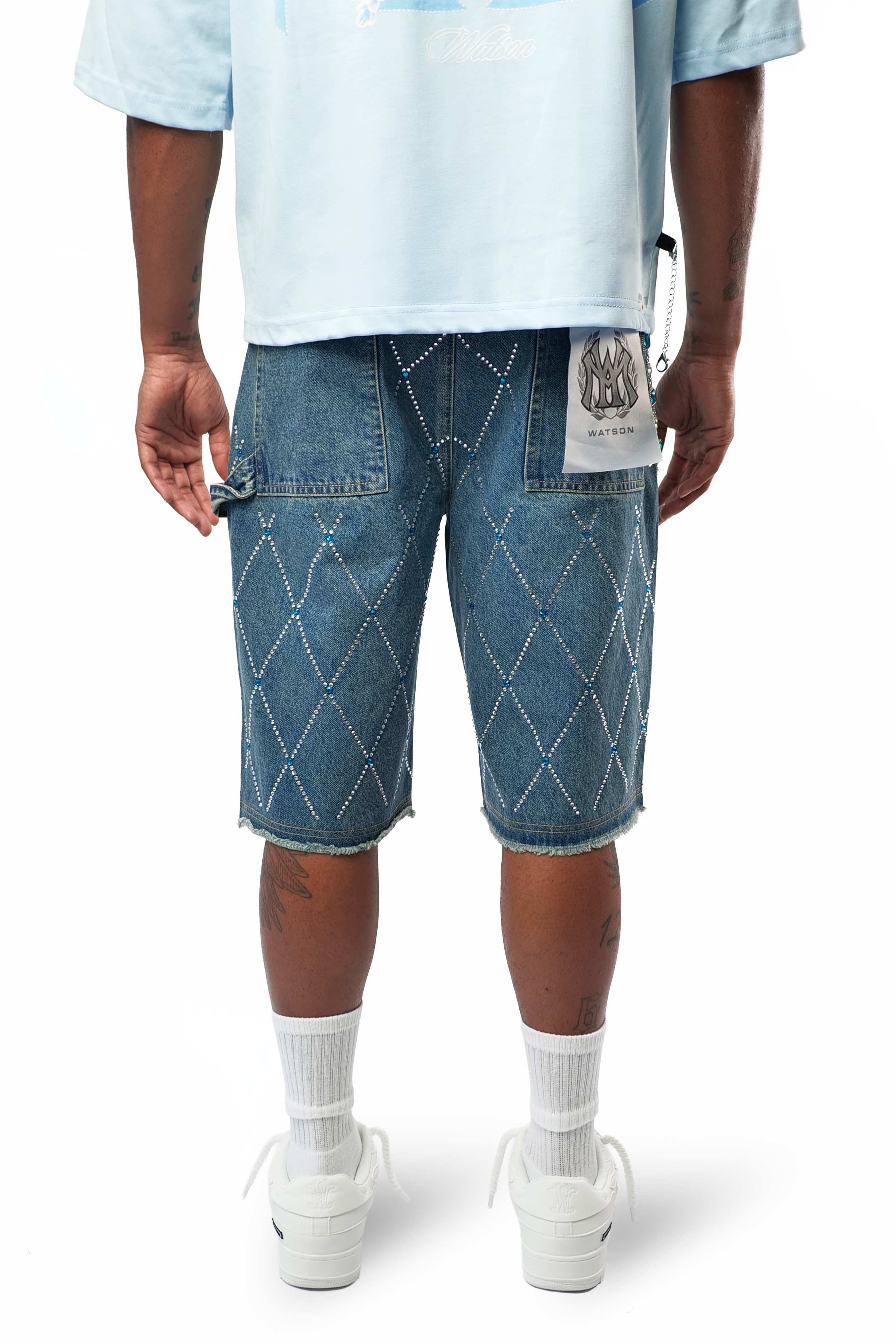 WATSON PURPLE DIAMOND MEDIUM WASH DENIM SHORTS – Watson Luxe