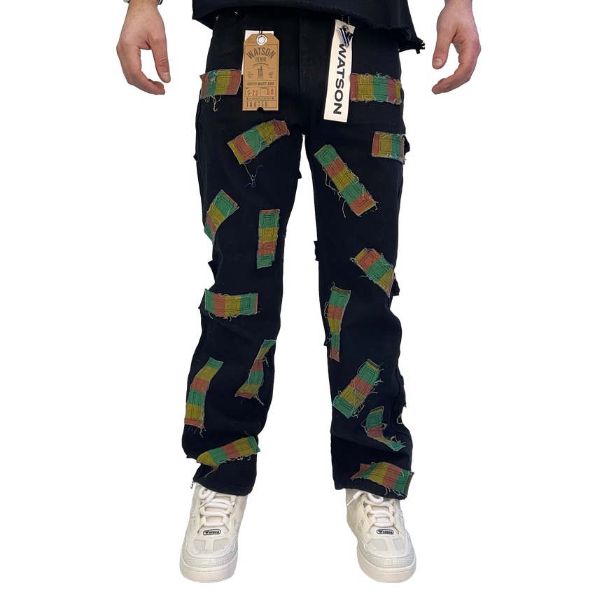 BLACK ALL OVER FRAYED PATCHWORK WATSON DENIM