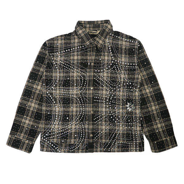 WATSON SPIDER WEB CRYSTAL BLACK AND WHITE DIP DYE FLANNEL SHIRT