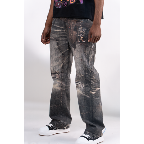 BAGGY BLACK CARPENTER ATTACHMENT WATSON DENIM PANTS