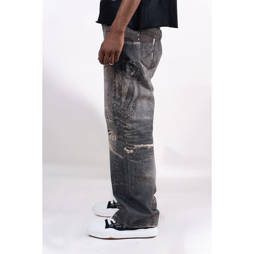 BAGGY BLACK CARPENTER ATTACHMENT WATSON DENIM PANTS