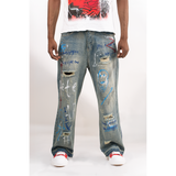 BAGGY BLUE SPRAY PAINT WATSON DENIM PANTS