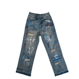 BAGGY BLUE SPRAY PAINT WATSON DENIM PANTS
