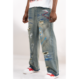 BAGGY BLUE SPRAY PAINT WATSON DENIM PANTS