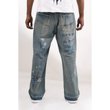 BAGGY BLUE SPRAY PAINT WATSON DENIM PANTS
