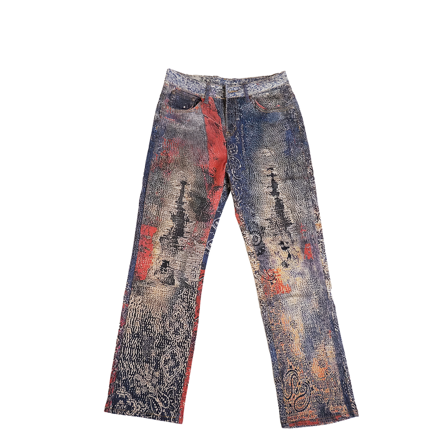 BAGGY GREY/PINK DISTRESSED WATSON DENIM PANTS