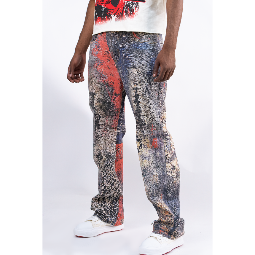 BAGGY GREY/PINK DISTRESSED WATSON DENIM PANTS