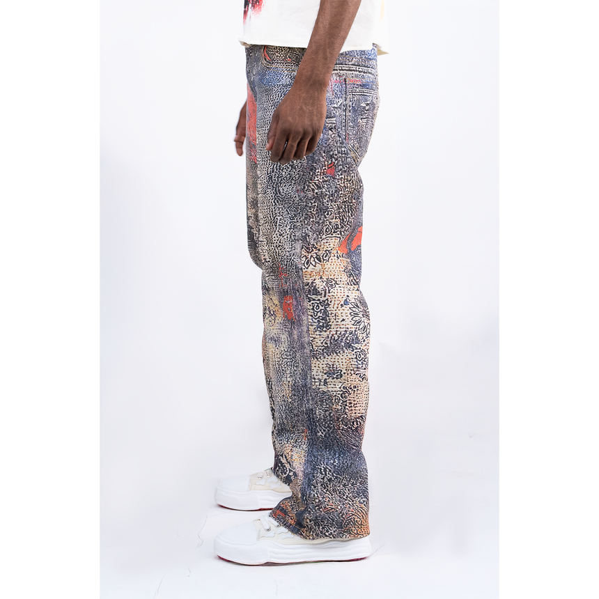 BAGGY GREY/PINK DISTRESSED WATSON DENIM PANTS