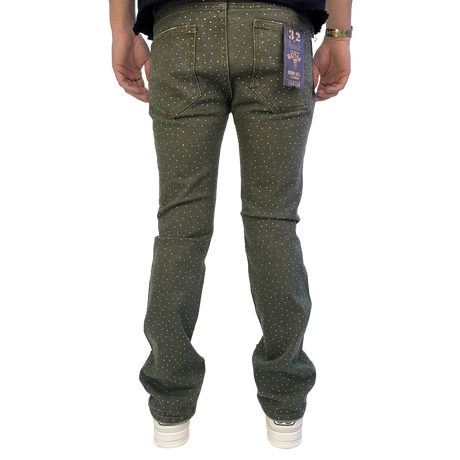 GREEN EMBELLISHED RHINESTONE CRYSTAL WATSON DENIM