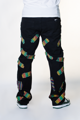 BLACK ALL OVER FRAYED PATCHWORK WATSON DENIM