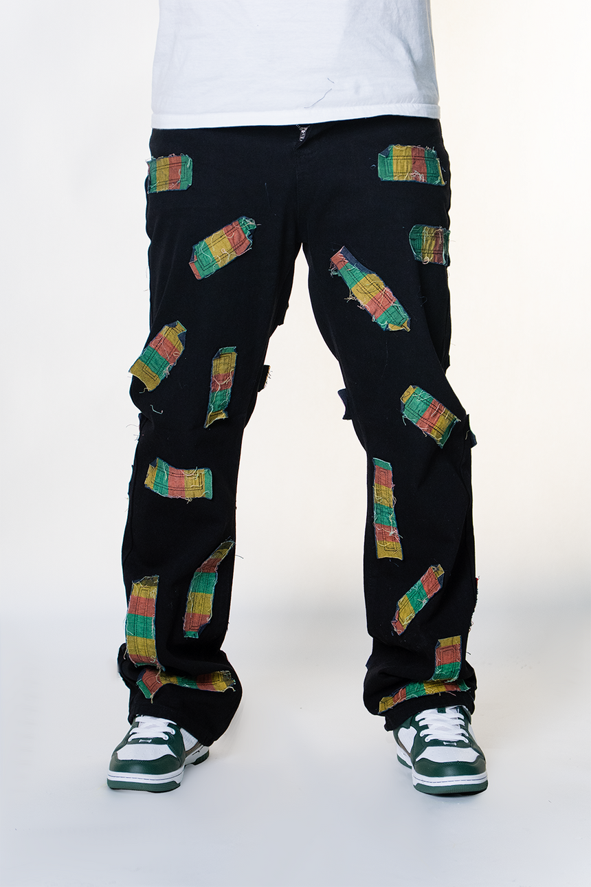 BLACK ALL OVER FRAYED PATCHWORK WATSON DENIM