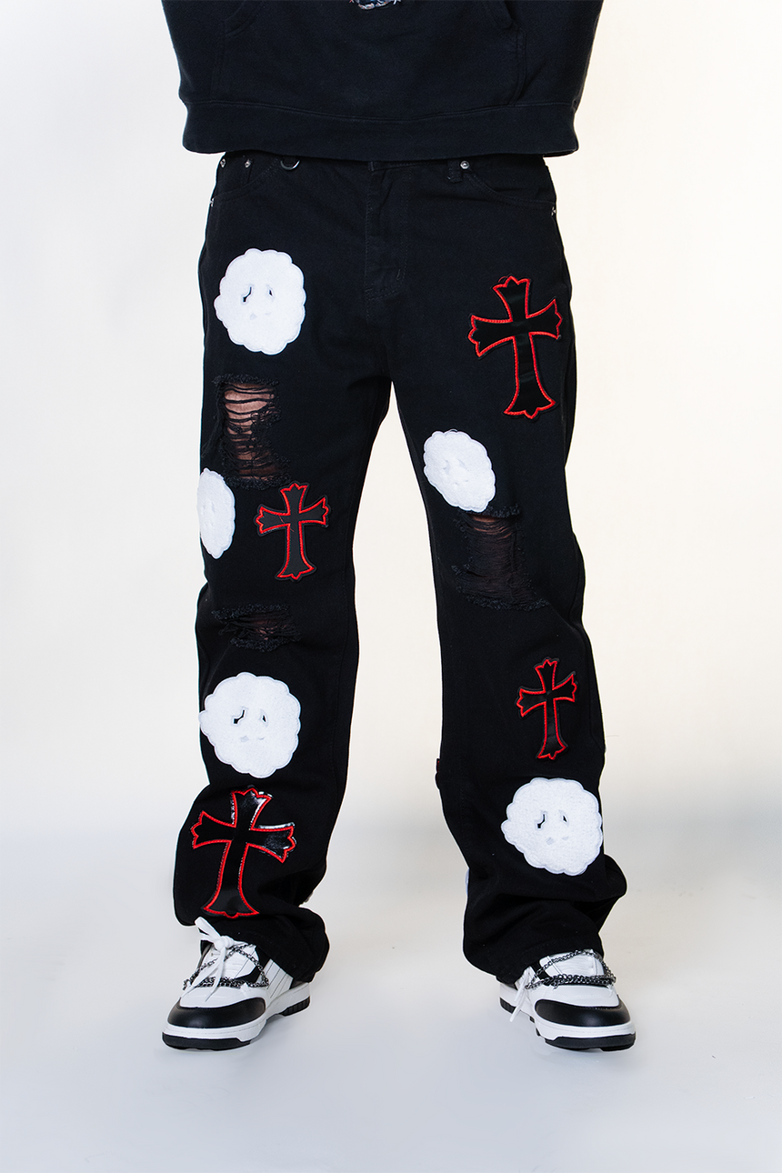 BLACK CLOUD & CROSSES PATCH WATSON DENIM
