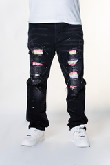 BLACK DISTRESSED MULTI RIP WATSON DENIM