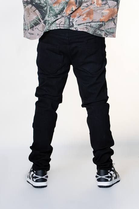 BLACK EMBELLISHED MULTI RIPPED WATSON DENIM