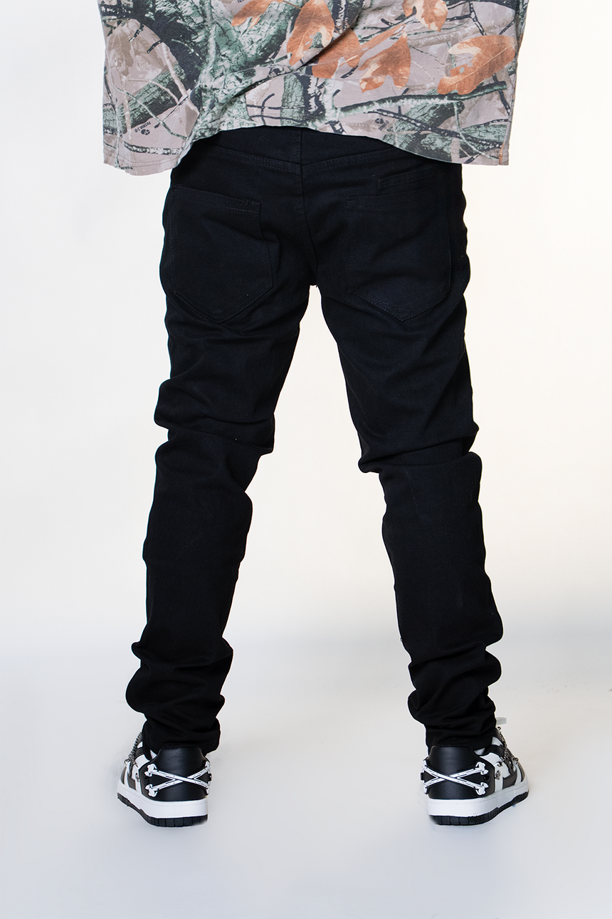 BLACK EMBELLISHED MULTI RIPPED WATSON DENIM