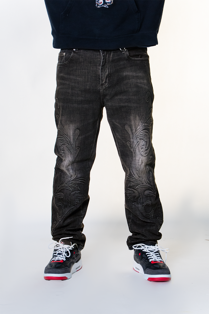 BLACK EMBOSSED MURAL WATSON DENIM