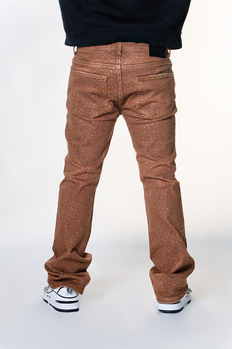 BROWN ALL OVER EMBELLISHED RHINESTONE CRYSTAL WATSON DENIM