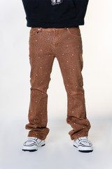 BROWN ALL OVER EMBELLISHED RHINESTONE CRYSTAL WATSON DENIM