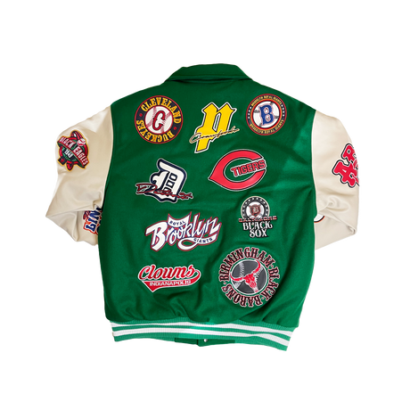NEGRO LEAGUE LEATHER PATCHES VARSITY JACKET (GREEN)