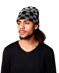 WATSON CHECKERED PEARL BEANIE HAT (BLACK)