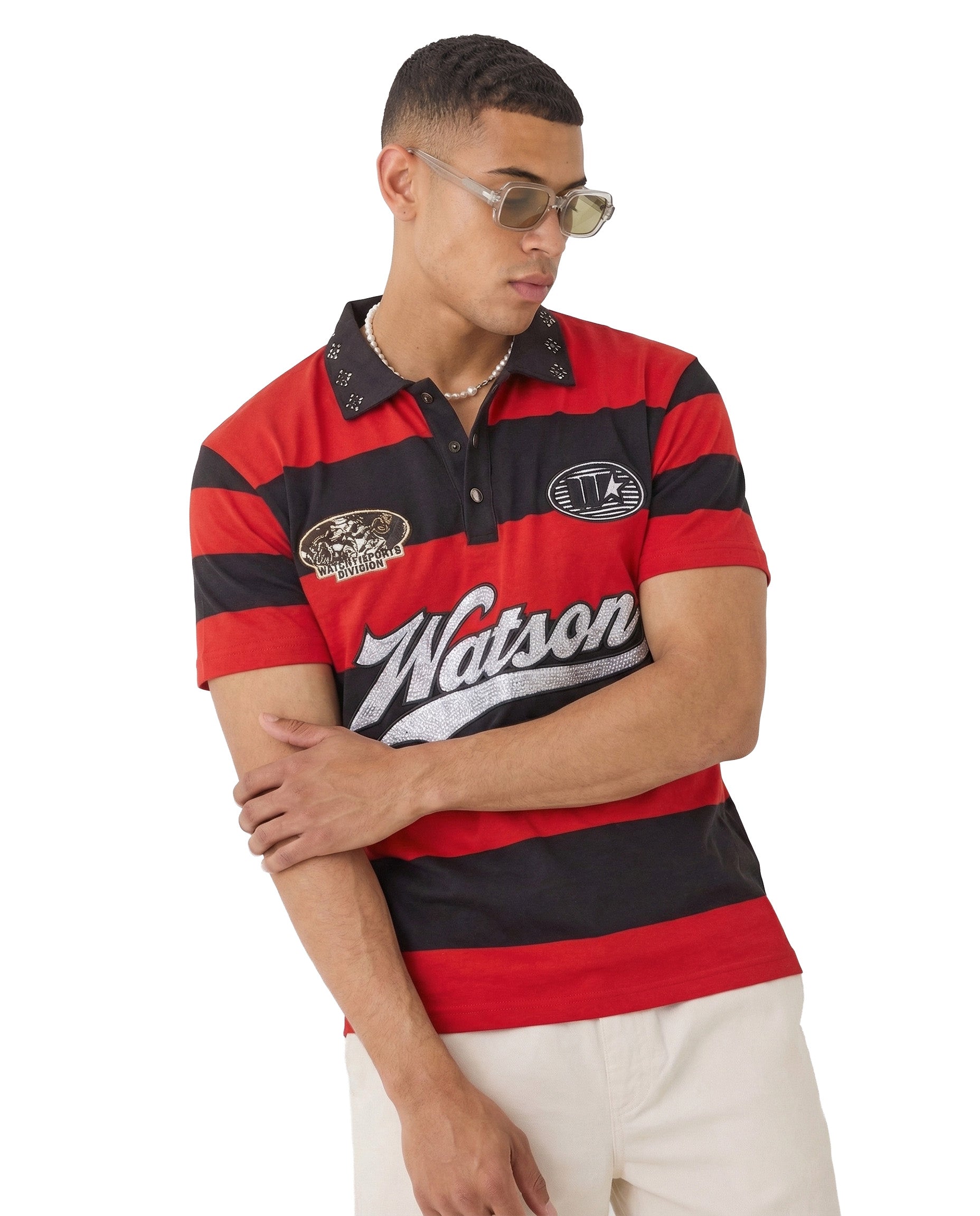 WATSON RUGBY POLO (BLACK/RED) – Watson Luxe