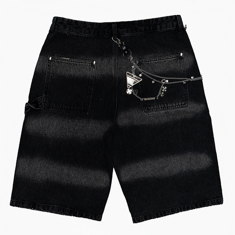 WATSON MULTI RHINESTONE BLACK DENIM CARPENTER SHORTS