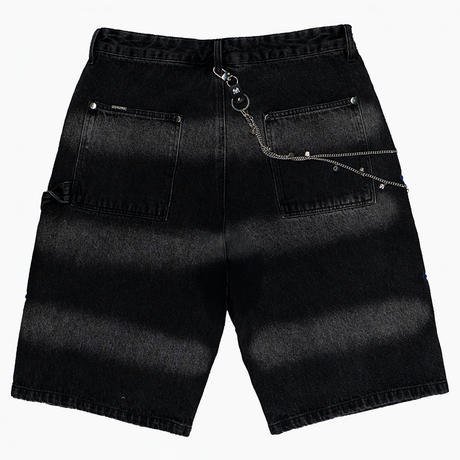 WATSON SIDE CRYSTAL BLACK DENIM CARPENTER SHORTS