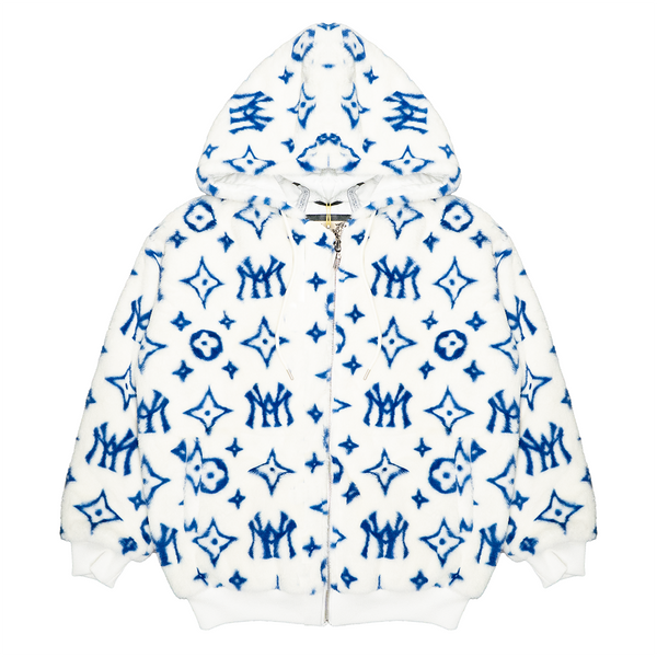 MINK HOODED JACKET (CREAM & BLUE)
