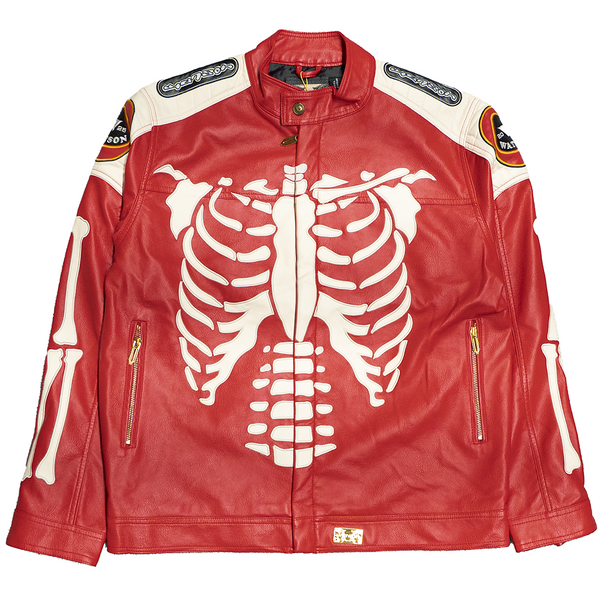 SKELETON MOTO JACKET (RED & CREAM)