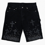 WATSON LEATHER APPLIQUE CROSS PATCH SHORTS (BLACK)
