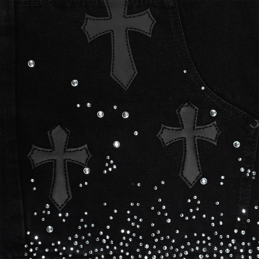 WATSON LEATHER APPLIQUE CROSS PATCH SHORTS (BLACK)