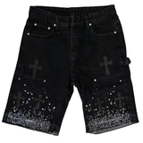 WATSON LEATHER APPLIQUE CROSS PATCH SHORTS (GREY)