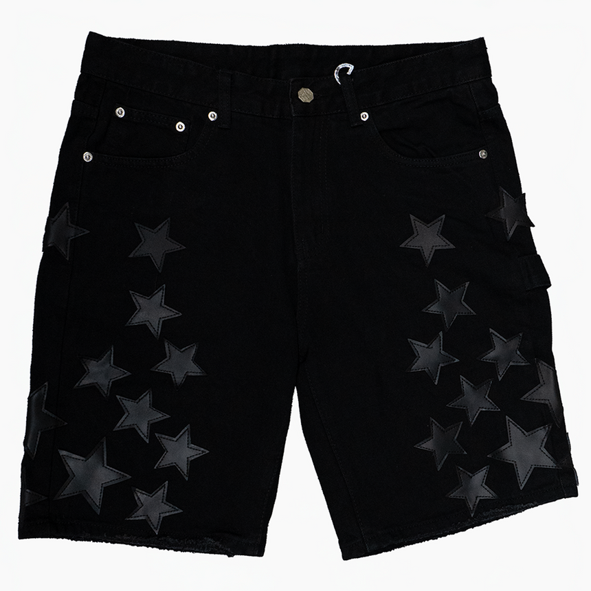 WATSON LEATHER APPLIQUE PATCH SHORTS (BLACK)