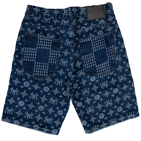 WATSON MONOGRAM MULTI PATTERN LIGHT WASH SHORTS (BLUE)