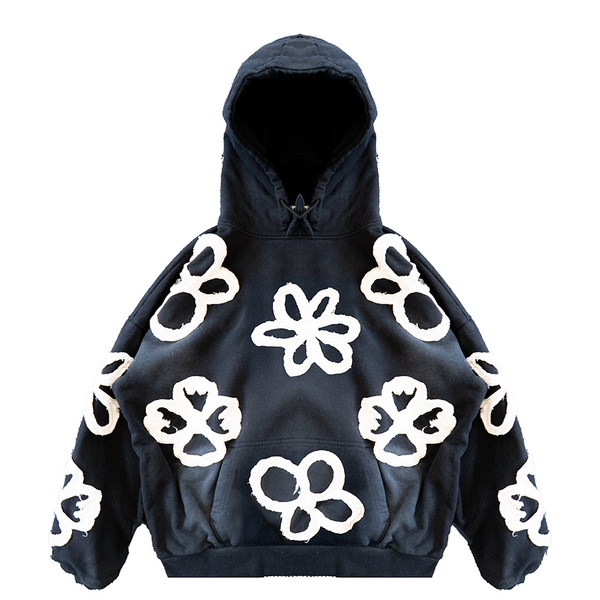 FLOWER APPLIQUE HOODIE (BLACK)