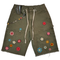 WATSON CROCHET FLOWER JADE DENIM SHORTS