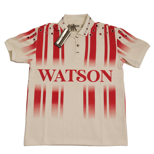 WATSON RED RUBY STRIPES RUGBY POLO (CREAM)