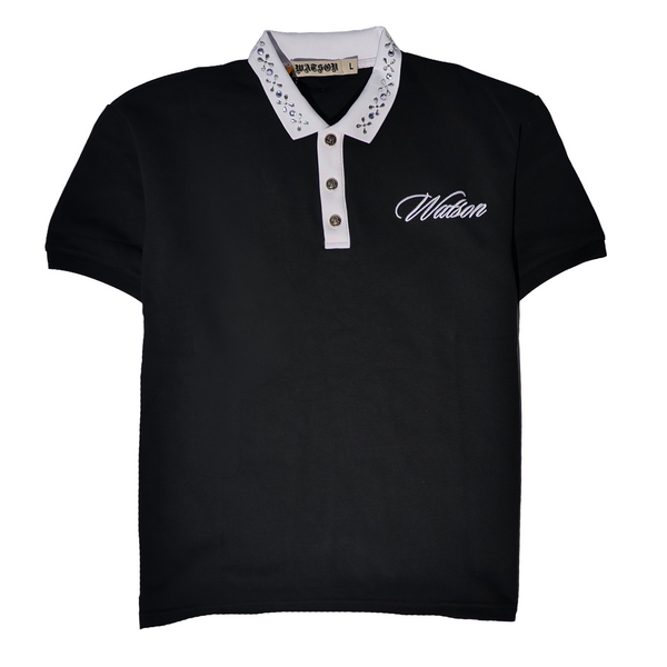 WATSON COLLAR EMBELLISHED BLACK POLO SHIRT