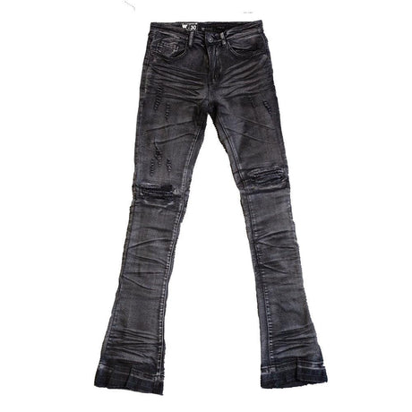 BLACK BLEACH STACKED DENIM - Allstarelite.com