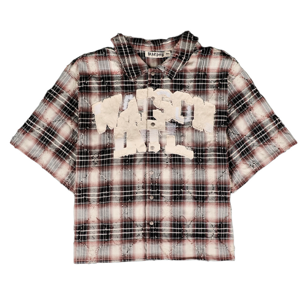 WATSON INTERNATIONAL ANYTHING IS POSSIBLE BROWN SHORT SLEEVE FLANNEL SHIRT