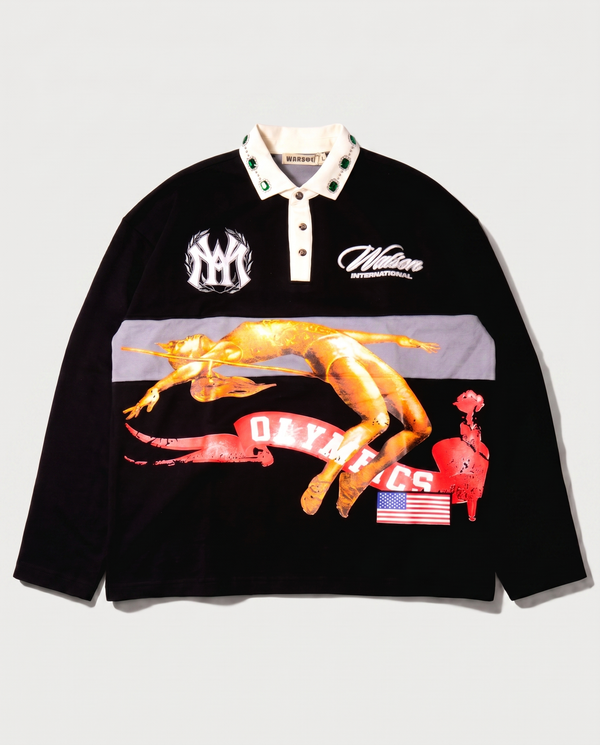 WATSON OLYMPICS LEAP LONGSLEEVE RUGBY POLO (BLACK)