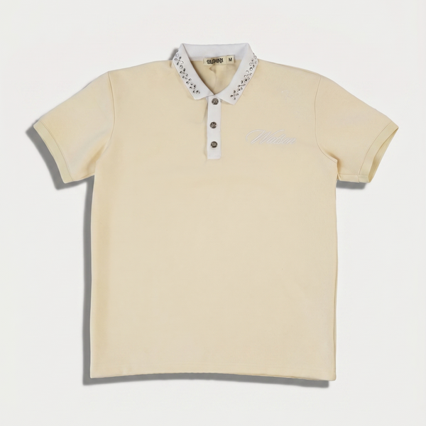 WATSON COLLAR EMBELLISHED CREAM POLO SHIRT