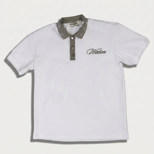 WATSON COLLAR EMBELLISHED WHITE POLO SHIRT