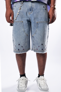 WATSON PURPLE PEAR DIAMOND LIGHT WASH DENIM SHORTS
